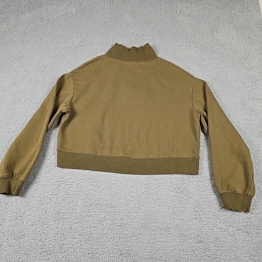 Divided Top Womens Green 1/4 Zip Long Sleeve Cropped Sweatshirt Soft Fleece Sz S - Picture 9 of 9